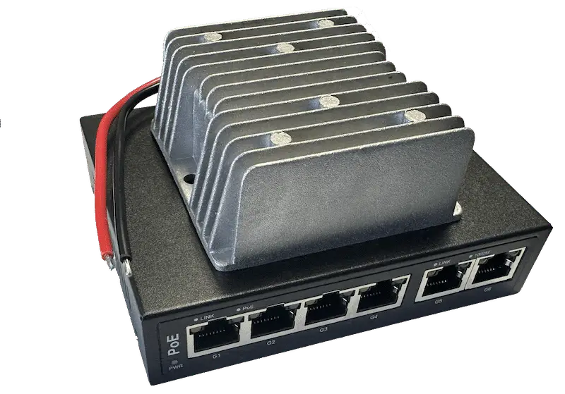 Innovative Firetruck Security Surveillance with Mobile PoE 8805M 6 Enable-IT 8805M 6 Port Gigabit PoE Switch 12V DC Powered